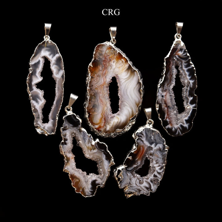 SET OF 4 - Silver Plated Oco Geode Slice Pendant / 1" - 2" AVGCrystal River Gems