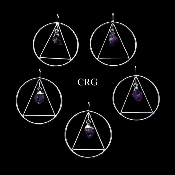 SET OF 4 - Silver Plated Triangle In Ring Pendant with Amethyst Point / 1 - 2" AVGCrystal River Gems
