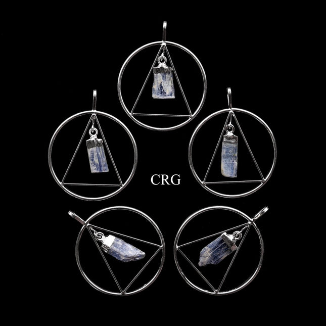 SET OF 4 - Silver Plated Triangle In Ring Pendant with Blue Kyanite / 1-2" AVG - Crystal River Gems