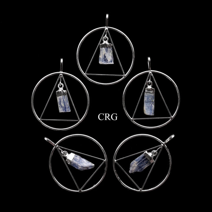 SET OF 4 - Silver Plated Triangle In Ring Pendant with Blue Kyanite / 1 - 2" AVGCrystal River Gems