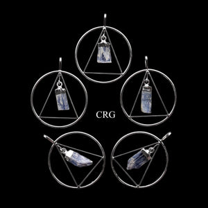 SET OF 4 - Silver Plated Triangle In Ring Pendant with Blue Kyanite / 1-2