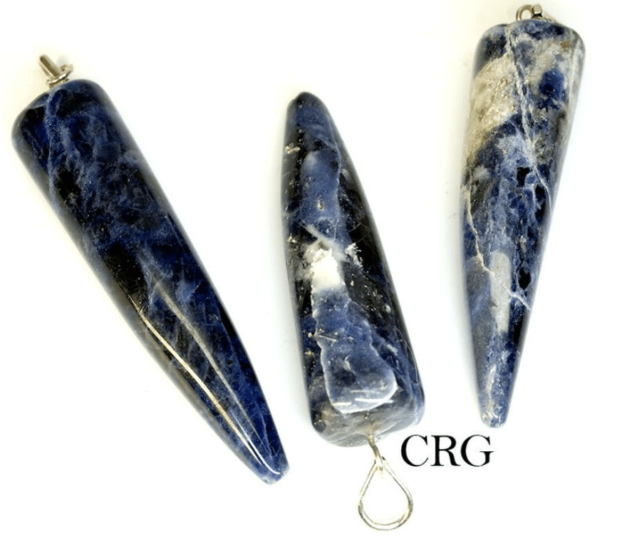 SET OF 4 - Sodalite Horn Pendants w/ Silver Bail / Bulk Wholesale Crystals / 2" Avg