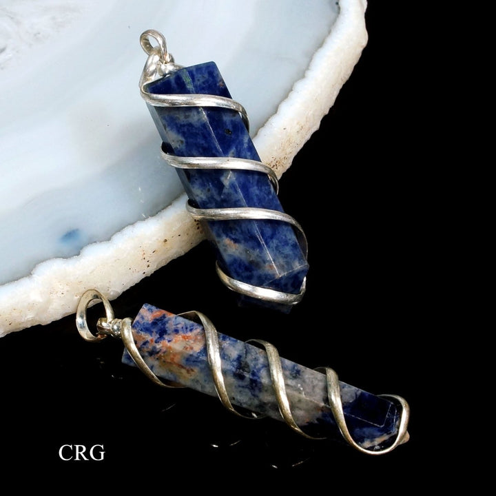 SET OF 4 - Sodalite Pencil Point Pendant w/ Silver Wire Wrapping / 1" AvgCrystal River Gems