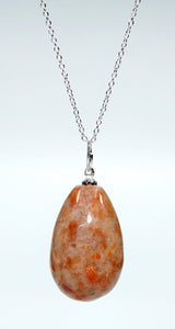 SET OF 4 - Sunstone Teardrop Pendant with Silver Bail / 1