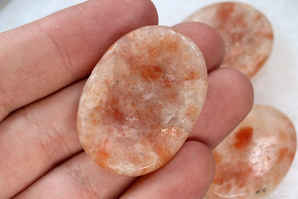 SET OF 4 - Sunstone Worry Stones with Thumb Indent / 1" AVG