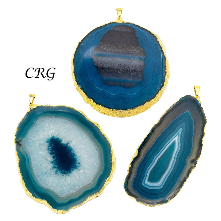 SET OF 4 - Teal Agate Slice Pendant with Gold Plating / Size #2Crystal River Gems