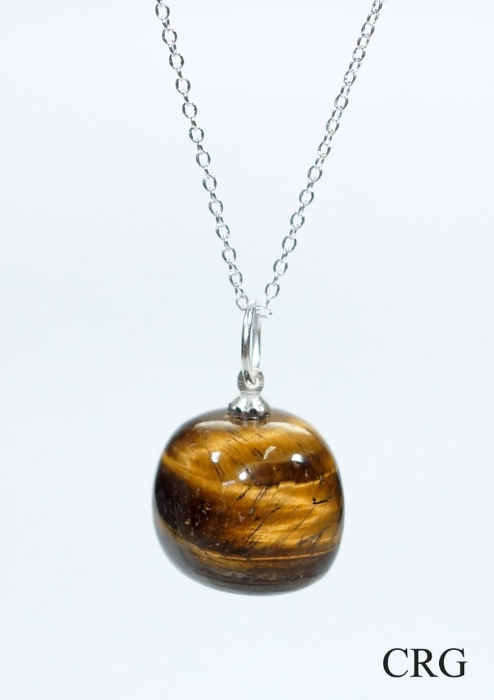 SET OF 4 - Tiger Eye Tumbled Pendant w/ Silver Bail / 1" AvgCrystal River Gems