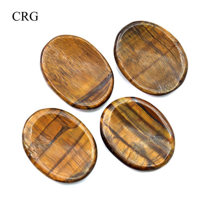 SET OF 4 - Tiger's Eye Worry Stones with Thumb Indent / 1" AVG - Crystal River Gems