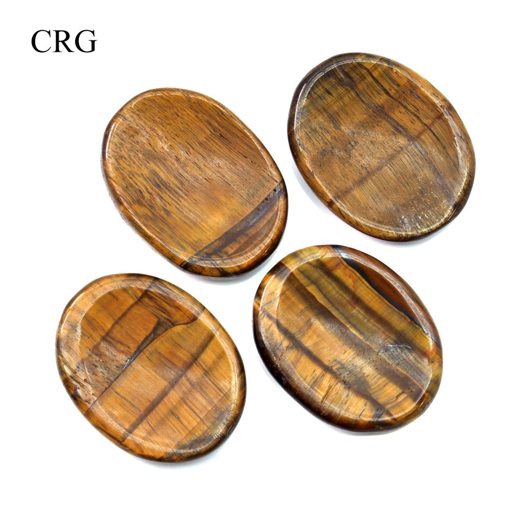 SET OF 4 - Tiger's Eye Worry Stones with Thumb Indent / 1" AVG