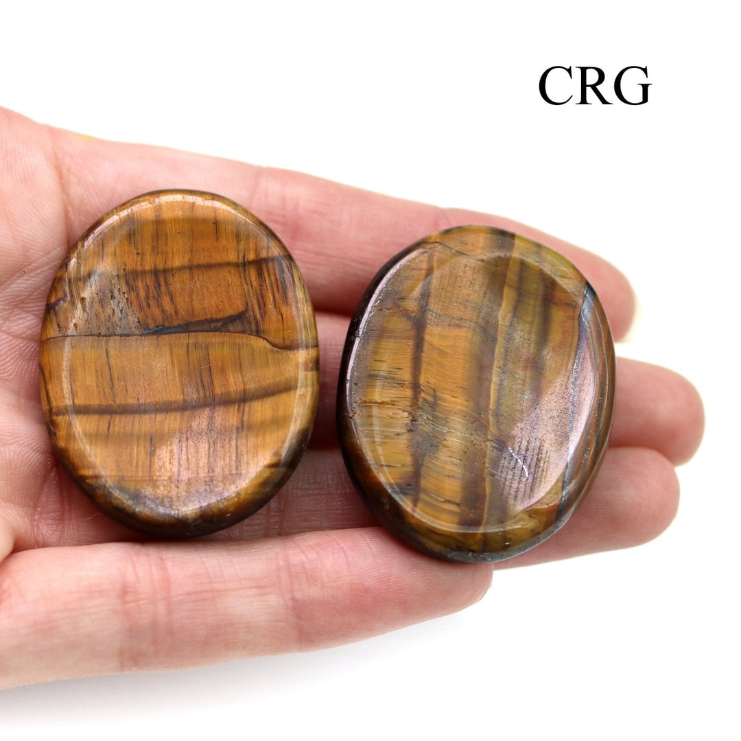 SET OF 4 - Tiger's Eye Worry Stones with Thumb Indent / 1" AVG