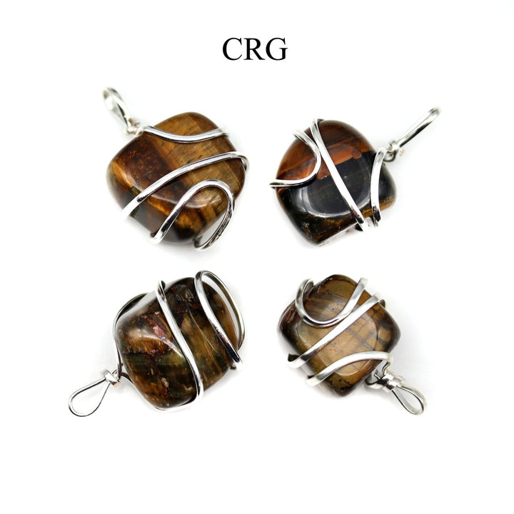 SET OF 4 - Tumbled Tiger's Pendant with Silver Wire / 1" AVGCrystal River Gems