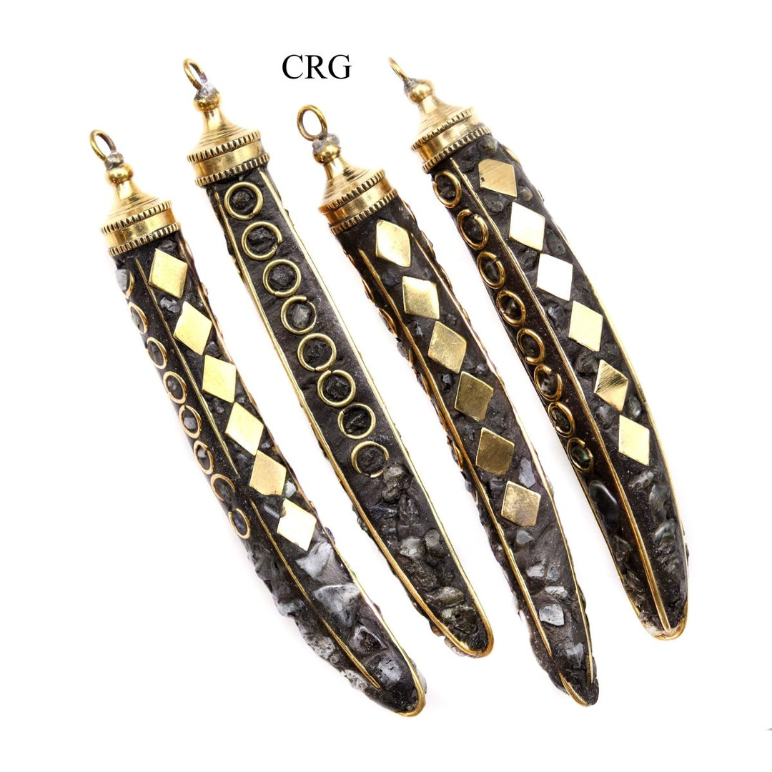 SET OF 5 - Black Lava Rock Horn Pendants with Gold Overlay / 3" AVGCrystal River Gems