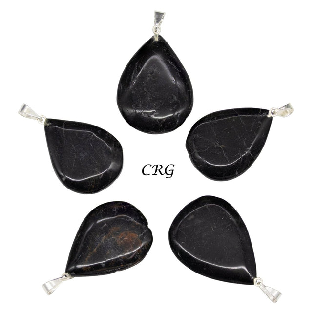 SET OF 5 - Black Tourmaline Drop Pendants from Brazil - Crystal River Gems