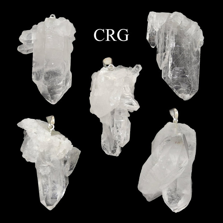 SET OF 5 - Crystal Quartz Cluster Pendants with Silver Plated Bail / 25 - 35mm AVGCrystal River Gems