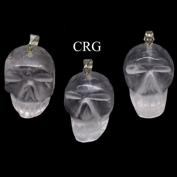 SET OF 5 - Crystal Quartz Gemstone Skull Pendants with Silver Plated Bail / 30mm AVG