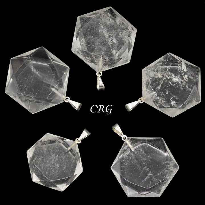SET OF 5 - Crystal Quartz Hexagram Pendants from Brazil / 30mm Avg