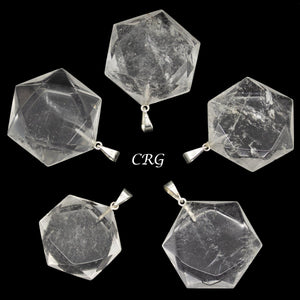 Crystal Quartz Hexagram Pendants from Brazil 30 mm (5 Pieces)