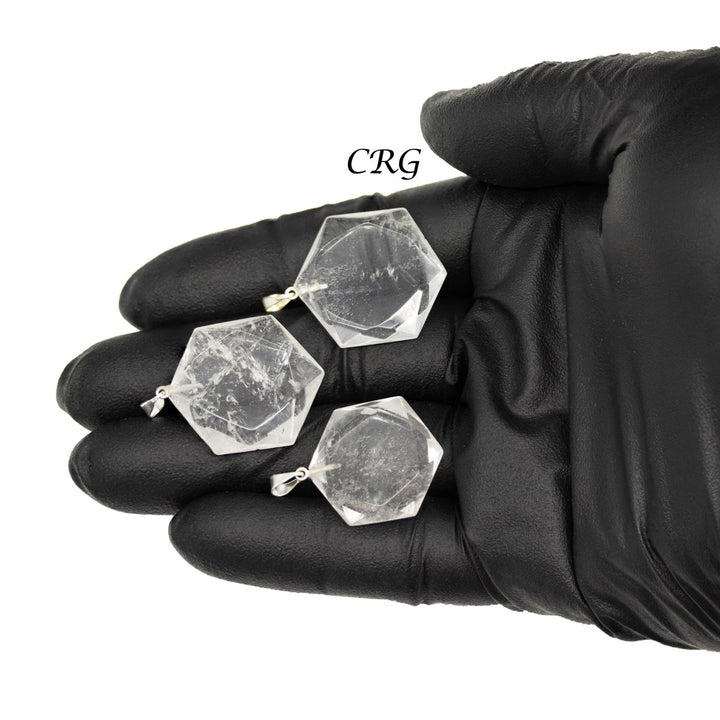 SET OF 5 - Crystal Quartz Hexagram Pendants from Brazil / 30mm Avg