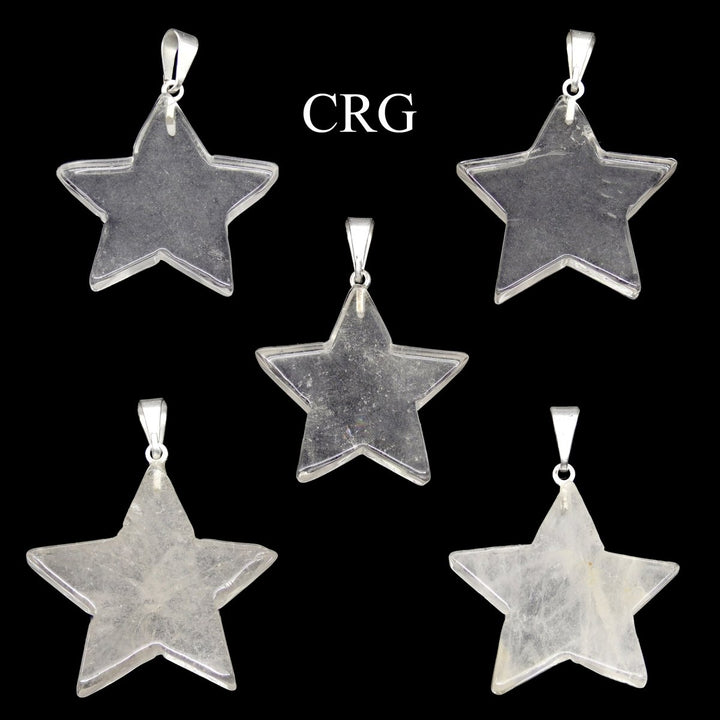 SET OF 5 - Crystal Quartz Star Pendants from Brazil / 30mm AvgCrystal River Gems