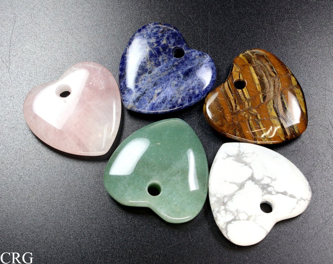 SET OF 5 - Gemstone Heart Pendants w/ Drilled Hole / 45mmCrystal River Gems