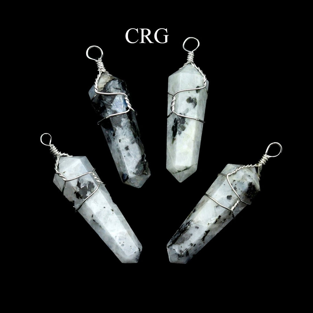 SET OF 5 - Rainbow Moonstone Double Terminated Point Pendant with Silver Plated Wire / 1" AVGCrystal River Gems