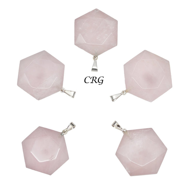 SET OF 5 - Rose Quartz Hexagram Pendants from Brazil / 30mm Avg - Crystal River Gems