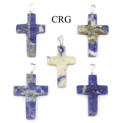 SET OF 5 - Sodalite Gemstone Cross Pendants from Brazil / 30mm Avg - Crystal River Gems