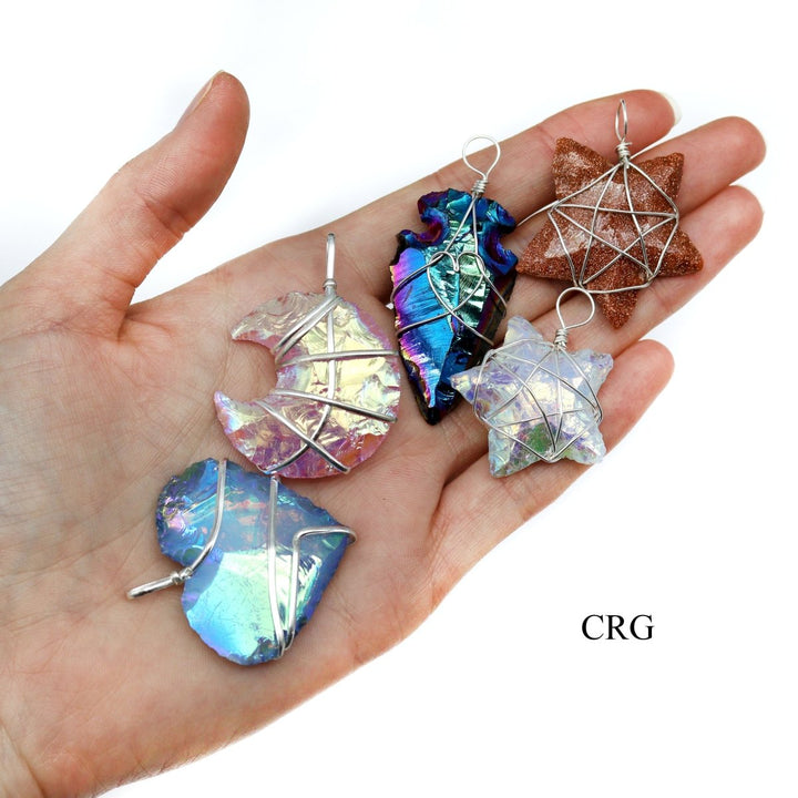 SET OF 5 - Super Aura Pendants w/ Wire Wrapping / 1" Avg