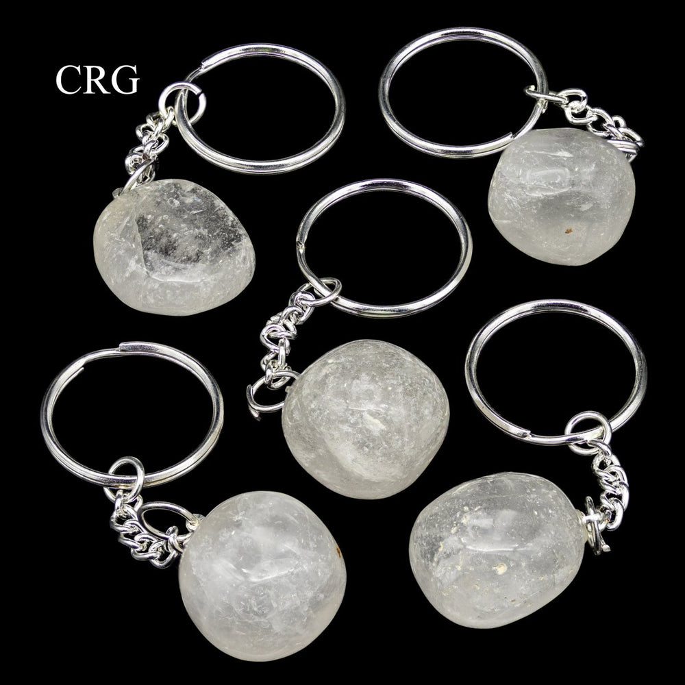 SET OF 5 - Tumbled Crystal Quartz Gemstone Keychain / 1.5" AVG