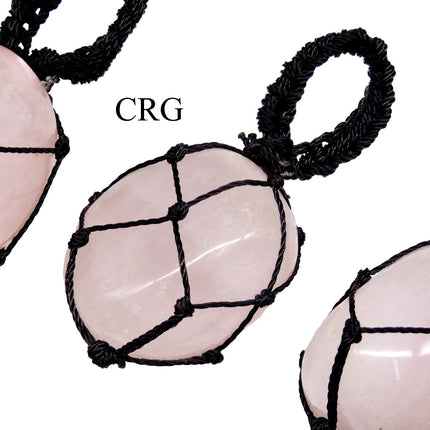 SET OF 5 - Tumbled Rose Quartz Pendant with Macramé / 1" AVG - Crystal River Gems