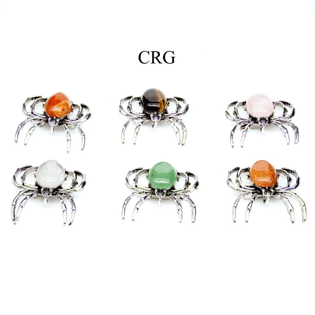 SET OF 6 - Assorted Gemstone Spider Pins / Pendants | 2" Avg
