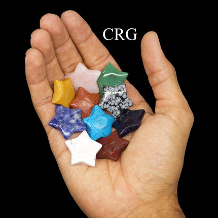SET OF 6 - Assorted Gemstone Star Pendants / 1-2" AVG