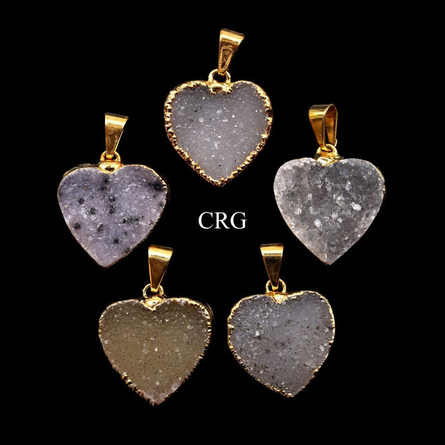 SET OF 6 - Crystal Druzy Heart Pendant w/ Gold Plating / 20mm AVG - Crystal River Gems