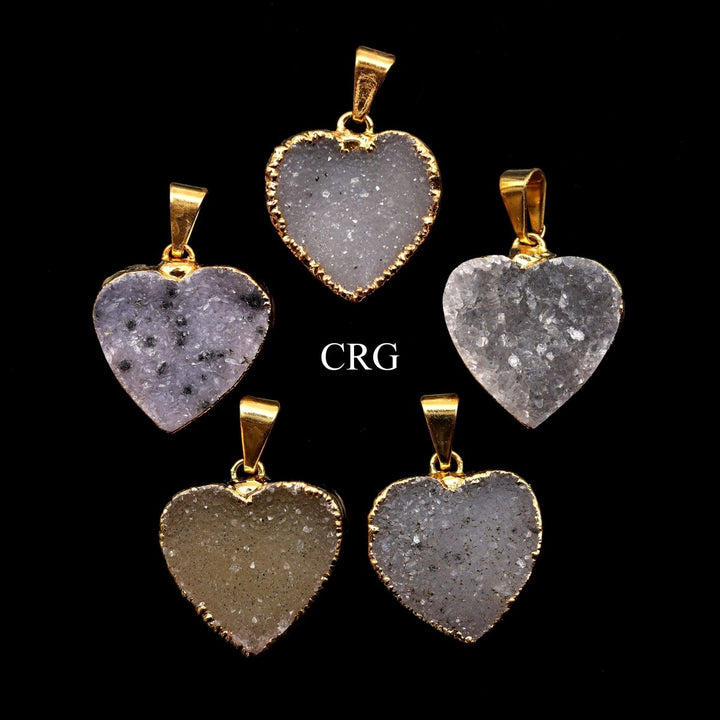 SET OF 6 - Crystal Druzy Heart Pendant w/ Gold Plating / 20mm AVGCrystal River Gems