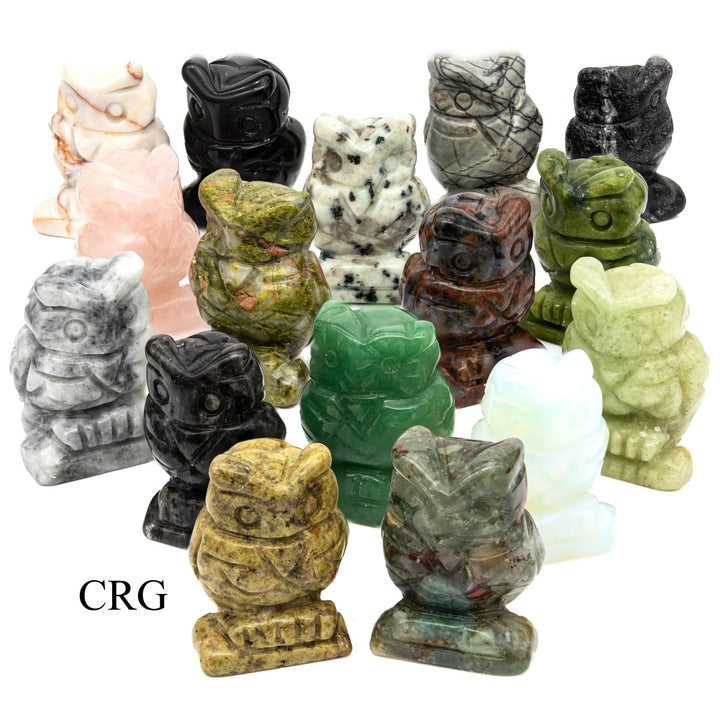 SET OF 6 - Gemstone Owls from China / 3 cm AvgCrystal River Gems