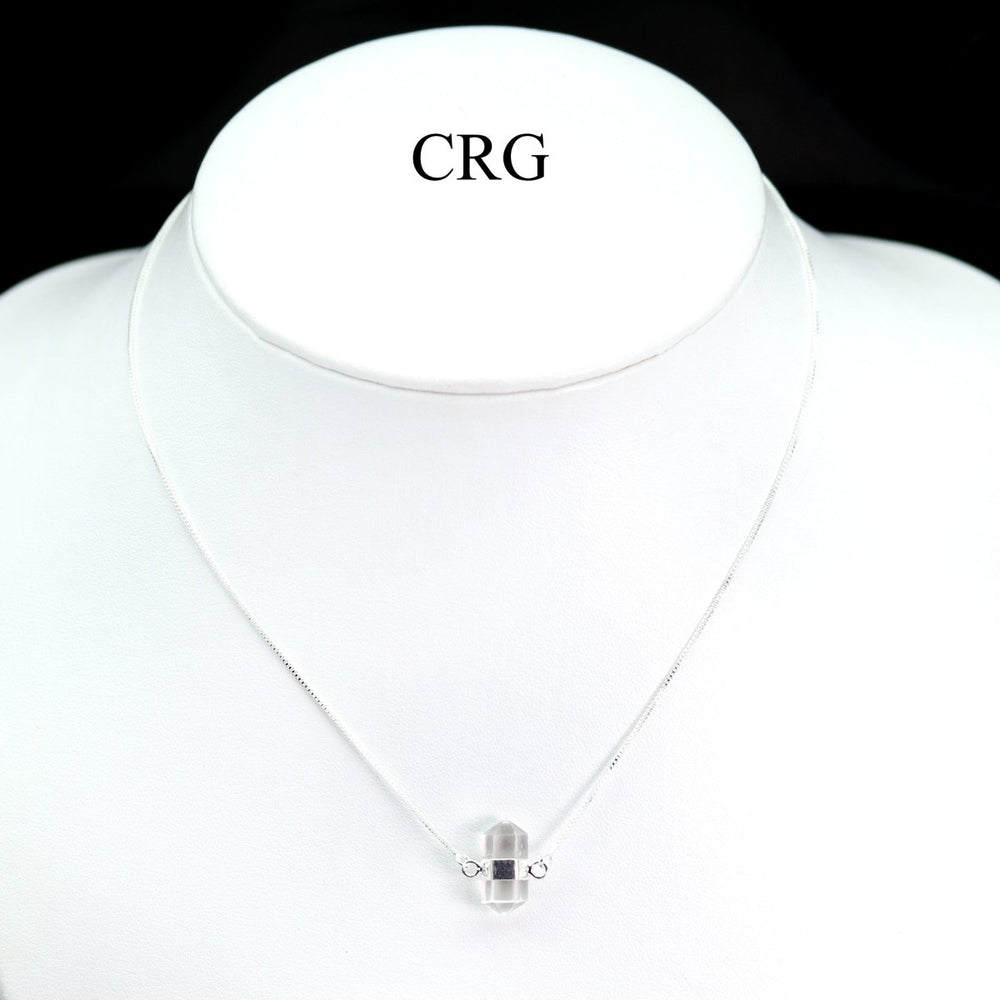 Silver Plated Mini Bi - Terminated Crystal Quartz NecklaceCrystal River Gems