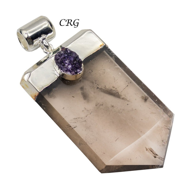 Smoky Quartz Flat Point Druzy Pendant with Silver Plating (1 Piece) Size 2.5 Inches Faceted Jewelry Charm - Crystal River Gems