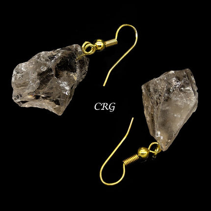 Smoky Quartz Rough Earrings with Gold-Plated Ear Wire (2 Pieces) Size 1 to 2 Inches Crystal Jewelry