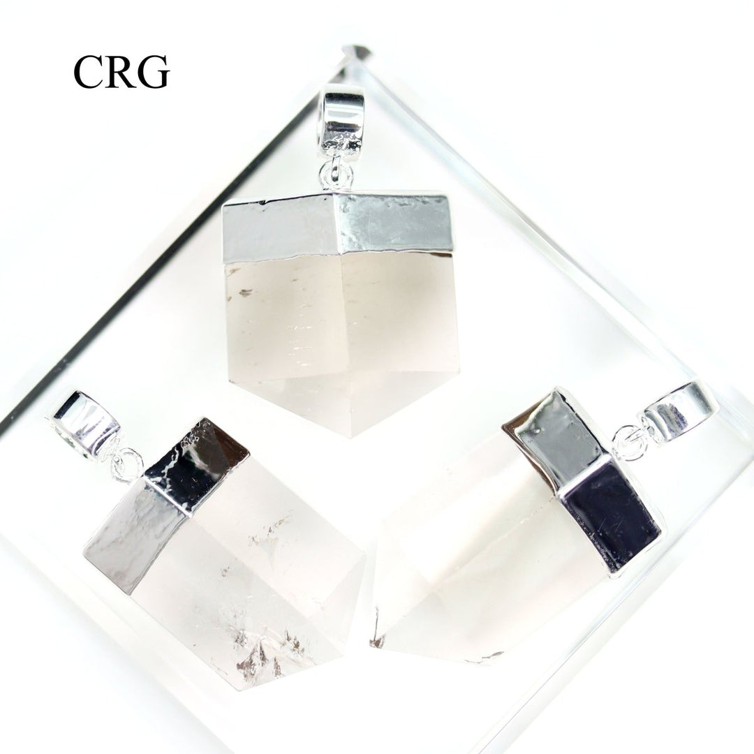 Smoky Quartz Thick Point Flat Pendant with Silver Plating (1 Piece) Size 1 Inch Faceted Crystal Jewelry CharmCrystal River Gems