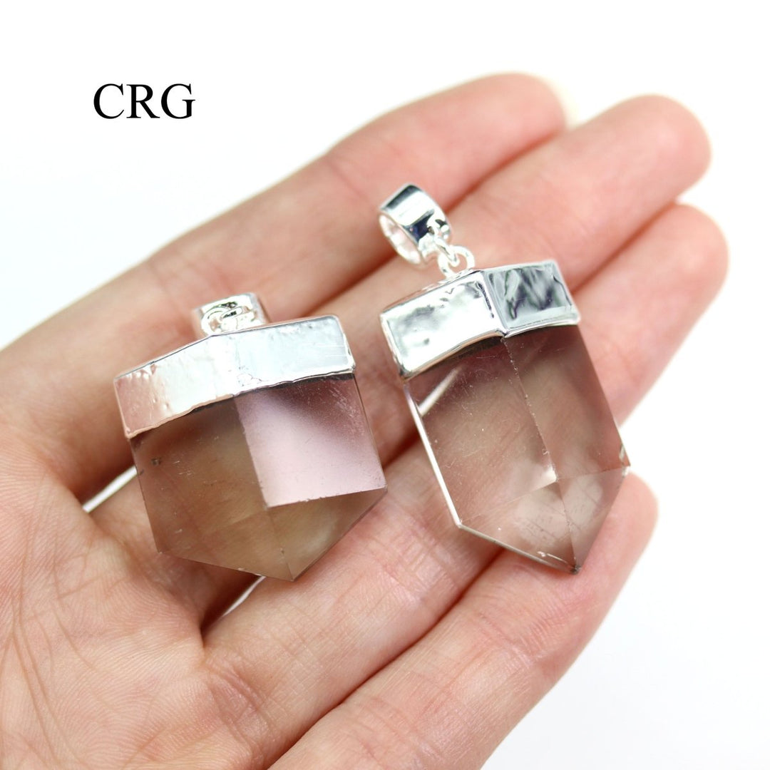 Smoky Quartz Thick Point Flat Pendant with Silver Plating (1 Piece) Size 1 Inch Faceted Crystal Jewelry CharmCrystal River Gems