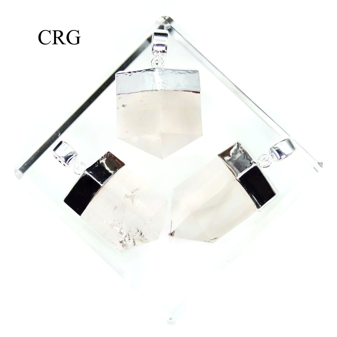 Smoky Quartz Thick Point Flat Pendant with Silver Plating (1 Piece) Size 1 Inch Faceted Crystal Jewelry CharmCrystal River Gems