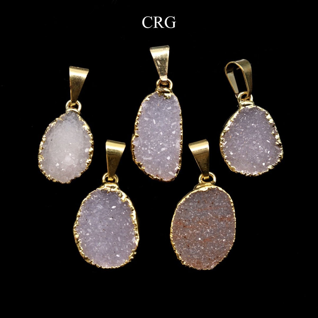 Snow Druzy Small Pendant with Gold Plating (1 Piece) Size 15 to 25 mm Crystal Jewelry Charm