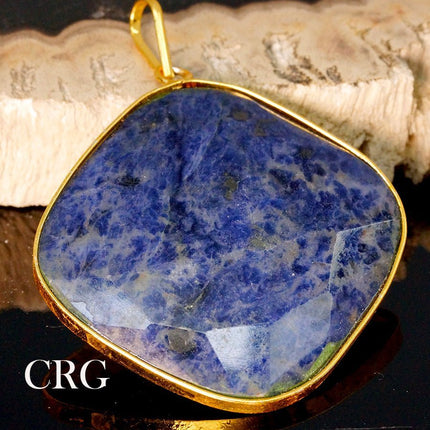 Sodalite Pendant (1.5 Inches) (1 Pc) Gold-Plated Polished Faceted Sodalite Charm - Crystal River Gems