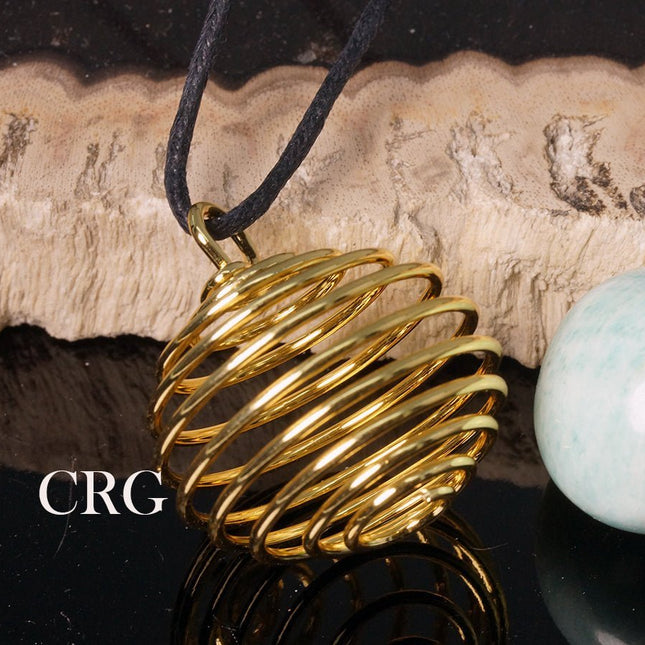 Spiral Cage Gold-Plated Pendant (1 in) Necklace and Bracelet Charm (5 pcs) - Crystal River Gems