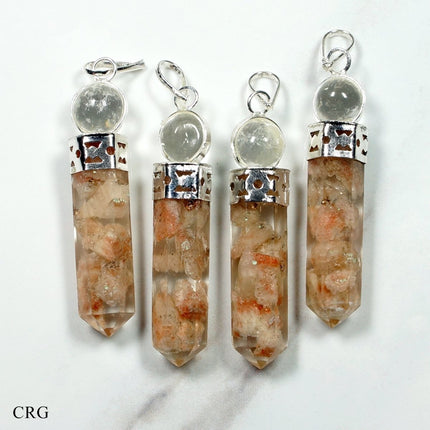 Sunstone Chip Orgonite Point Pendant with Crystal Ball and Silver Plating (4 Pieces) Size 1 Inch Faceted Crystal Charm