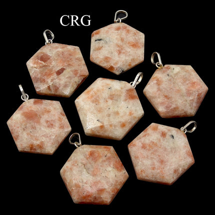 Sunstone Hexagon Pendants (1 Inch) (4 Pcs) Small Silver-Plated Faceted Hexagon Pendants