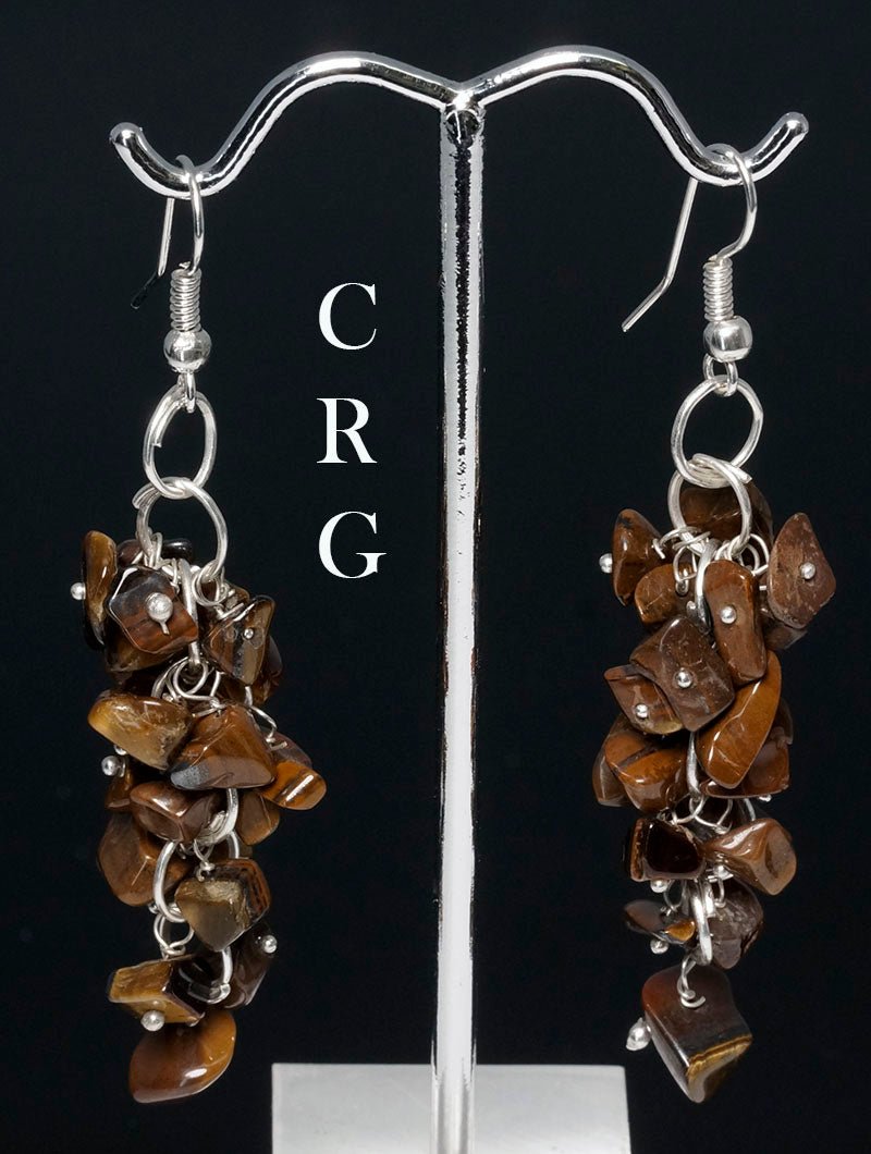 Tiger's Eye Grape Cluster Earrings with Silver Plating / 1.75-2" AVG - 1 PAIR