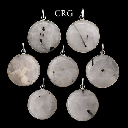 Tourmalated Quartz Round Cabochon Pendant with Silver Plating (4 Pieces) Size 1 Inch Crystal Jewelry Charm