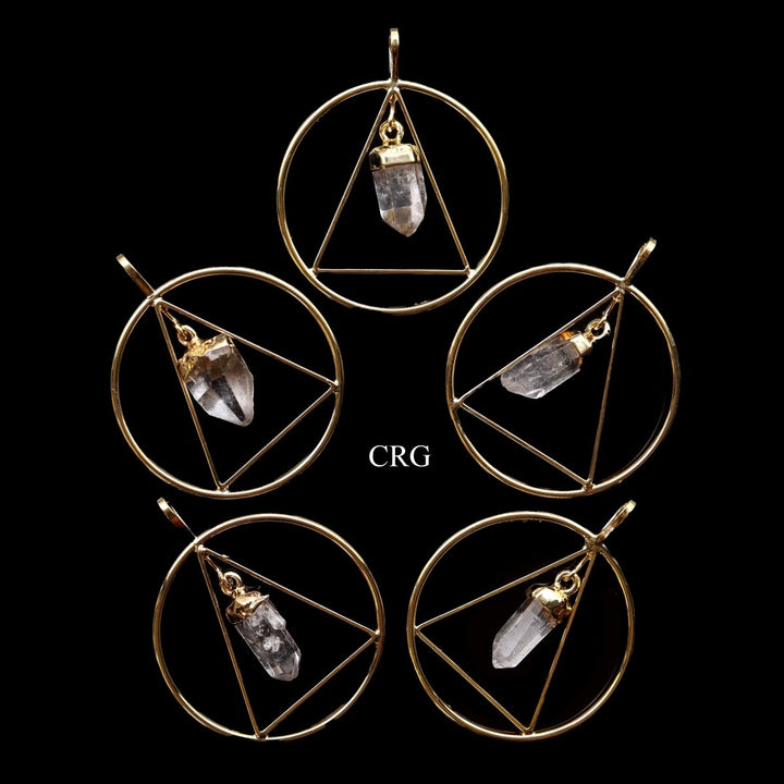 Triangle in Ring Pendant with Quartz Point (1 - 2 in) Gold - Plated Crystal Jewelry Charm (4 pcs)Crystal River Gems