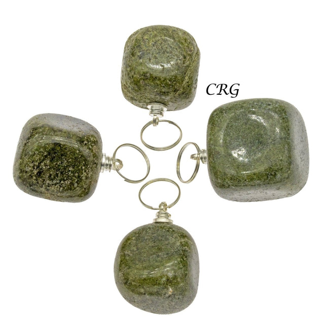 Vesuvianite Tumbled Pendant with Silver Bail (4 Pieces) Wholesale Crystal Gemstone Jewelry Supply Parts Beads Charms - Crystal River Gems